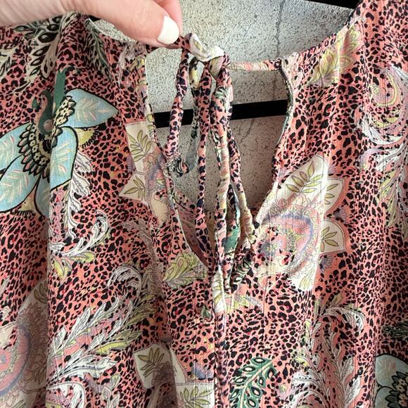 Boho Peasant Top Animal Print Floral Blouse 100% Rayon Long Sleeve Women's S - Picture 6 of 6